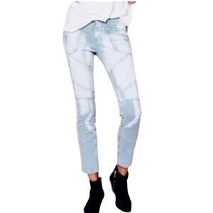 Free People Bleached "Conductor" Striped Moto Jeans size 27